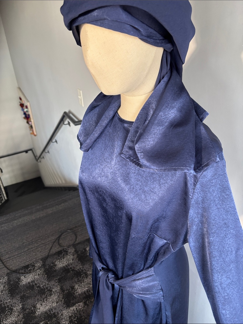 Navy Blue Maxi Dress with Waist Tie